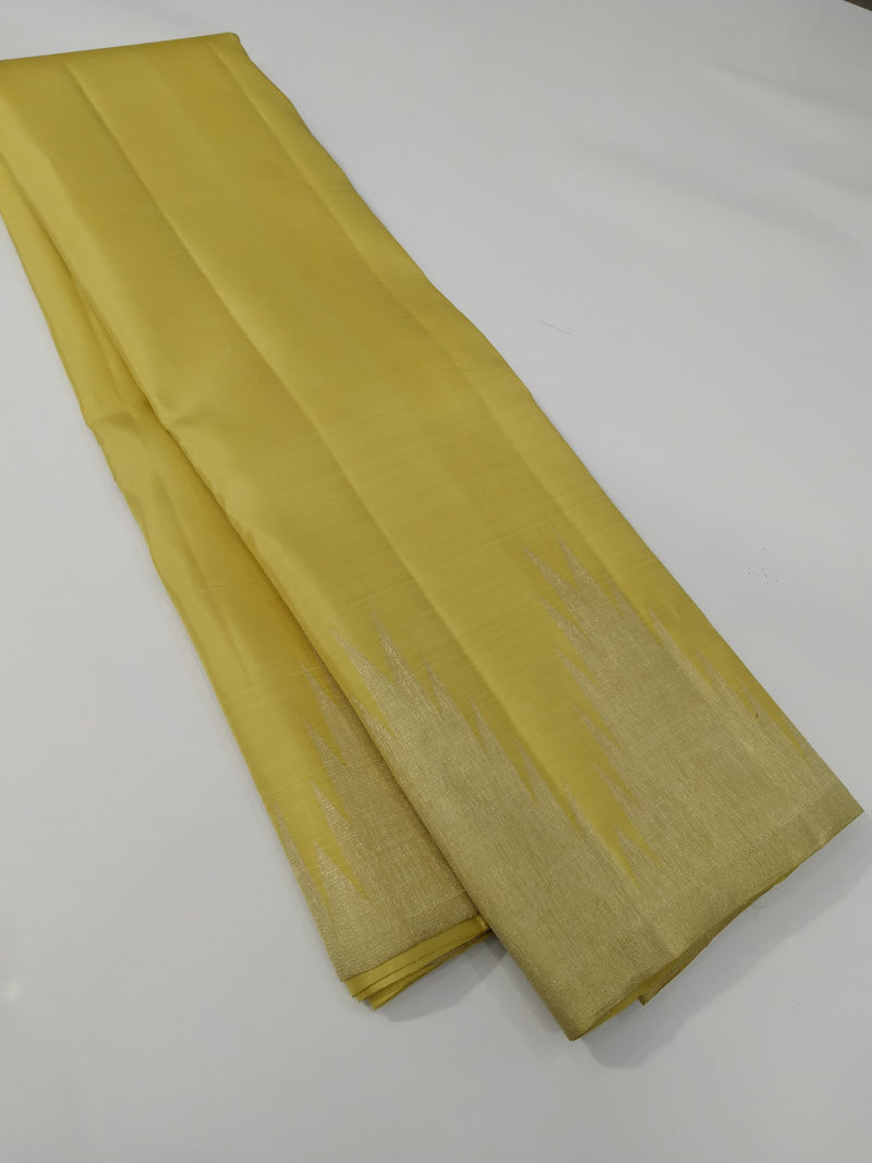 Methi Yellow Temple Border Kanchipuram Silk Saree