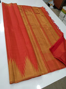Orange Temple Border Kanchipuram Silk Saree