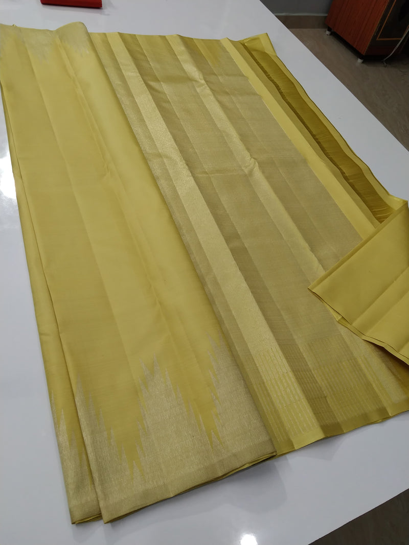 Methi Yellow Temple Border Kanchipuram Silk Saree