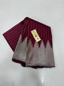 Maroon Kanchipuram Silk Saree with Silver Zari Temple Border