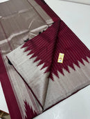 Maroon Kanchipuram Silk Saree with Silver Zari Temple Border