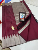 Maroon Kanchipuram Silk Saree with Silver Zari Temple Border
