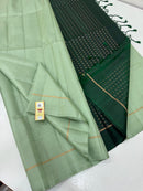 Plain Pastel Green Soft Silk Saree with Contrast Designer Pallu & Blouse