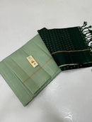 Plain Pastel Green Soft Silk Saree with Contrast Designer Pallu & Blouse