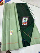 Plain Pastel Green Soft Silk Saree with Contrast Designer Pallu & Blouse