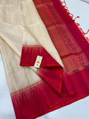 Half White Kanchipuram Soft Silk Saree with Rain Drop Butta