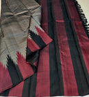 No Zari Grey Korvai Temple Border Kanchipuram Handloom Silk Saree