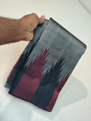 No Zari Grey Korvai Temple Border Kanchipuram Handloom Silk Saree