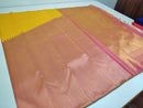 Yellow Pink Designer Korvai Raising Temple Border Handloom Kanchipuram Silk Saree