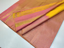 Yellow Pink Designer Korvai Raising Temple Border Handloom Kanchipuram Silk Saree