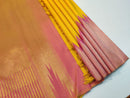 Yellow Pink Designer Korvai Raising Temple Border Handloom Kanchipuram Silk Saree