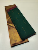 Bottle Green with Maroon Korvai Raising Temple Border Handloom Kanchipuram Silk Saree