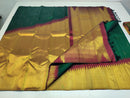 Bottle Green with Maroon Korvai Raising Temple Border Handloom Kanchipuram Silk Saree
