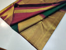 Bottle Green with Maroon Korvai Raising Temple Border Handloom Kanchipuram Silk Saree
