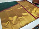 Bottle Green with Maroon Korvai Raising Temple Border Handloom Kanchipuram Silk Saree