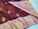 Maroon with Pink Korvai Handloom Kanchipuram Silk Saree