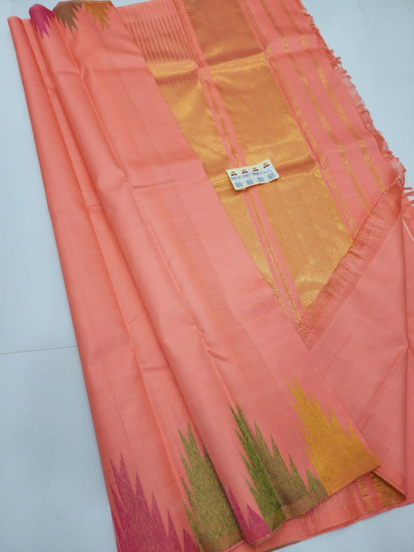Peach Pink Temple Border Kanchipuram Silk Saree