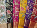 Catalogue - Floral Jungle Embroidery Organza Saree with Banarasi Border