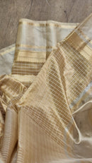 Pure Double Tissue Katan Silk Saree with Checks and Satin Border with Special Tassels