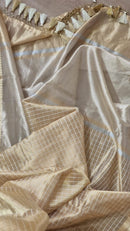 Pure Double Tissue Katan Silk Saree with Checks and Satin Border with Special Tassels