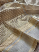 Pure Double Tissue Katan Silk Saree with Checks and Satin Border with Special Tassels