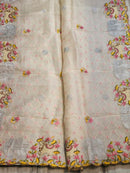 Half White Organza Pichwai Elephant Embroidery Cutwork Scallop Border Saree with Heavy Blouse