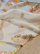 Half White Organza Pichwai Elephant Embroidery Cutwork Scallop Border Saree with Heavy Blouse