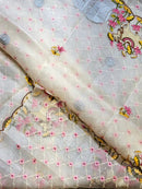 Half White Organza Pichwai Elephant Embroidery Cutwork Scallop Border Saree with Heavy Blouse