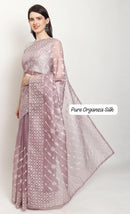 Lavender Organza Saree with Chikankari Embroidery with Crochet Lace
