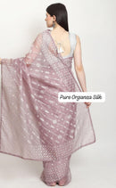 Lavender Organza Saree with Chikankari Embroidery with Crochet Lace