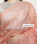 Peach Organza Saree with Chikankari Embroidery with Crochet Lace
