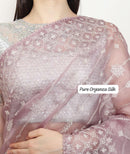 Lavender Organza Saree with Chikankari Embroidery with Crochet Lace
