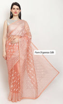 Peach Organza Saree with Chikankari Embroidery with Crochet Lace