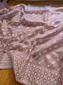 Lavender Organza Saree with Chikankari Embroidery with Crochet Lace