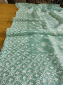 Pastel Blue Organza Saree with Chikankari Embroidery with Crochet Lace