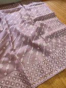 Lavender Organza Saree with Chikankari Embroidery with Crochet Lace