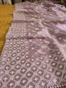 Lavender Organza Saree with Chikankari Embroidery with Crochet Lace