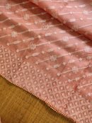 Peach Organza Saree with Chikankari Embroidery with Crochet Lace