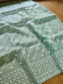 Pastel Blue Organza Saree with Chikankari Embroidery with Crochet Lace