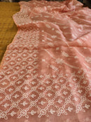 Peach Organza Saree with Chikankari Embroidery with Crochet Lace