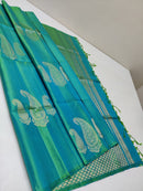 Dual Shade Blue 240 Hooks Unique Mango Butta Handloom Kanchipuram Soft Silk Saree