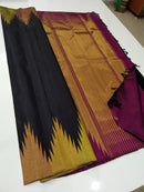 Black Majentha Korvai 8 Kol Weaving Temple Border Handloom Kanchipuram Silk Saree