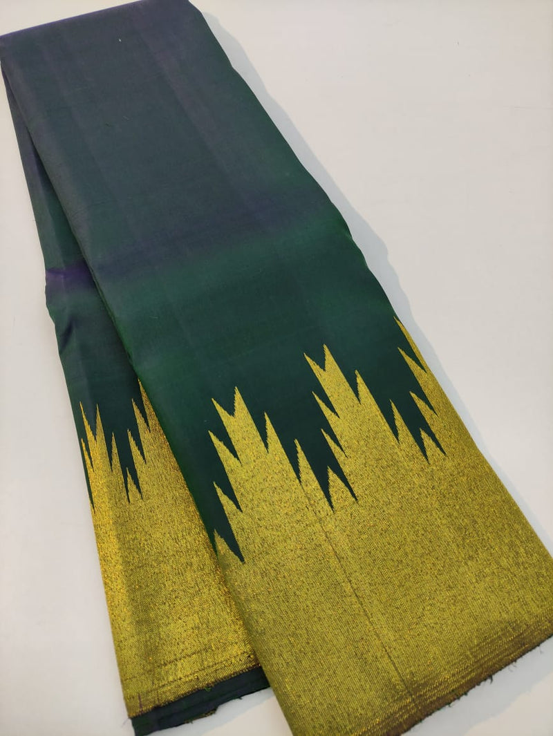 Dual Shade Green 8 Kol Temple Border Handloom Kanchipuram Silk Saree