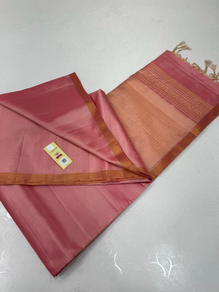 Baby Pink Plain Soft Silk Saree with Designer Pallu and Designer Blouse