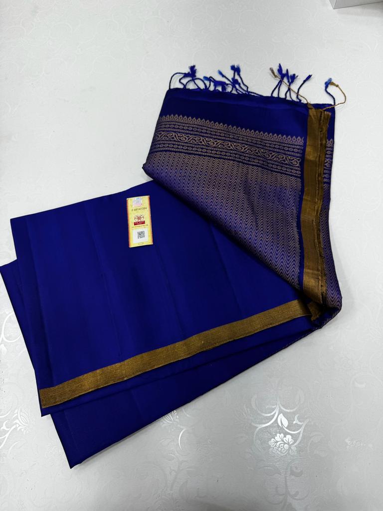 Royal Blue Plain Soft Silk Saree with Designer Pallu and Designer Blouse