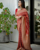 Red Pure Banarasi Khaddi Georgette Fancy Zari Striped Silk Saree