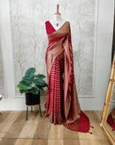 Red Pure Banarasi Khaddi Georgette Fancy Zari Striped Silk Saree