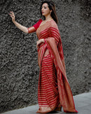 Red Pure Banarasi Khaddi Georgette Fancy Zari Striped Silk Saree