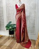 Red Pure Banarasi Khaddi Georgette Fancy Zari Striped Silk Saree