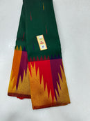 Bottle Green Korvai Multi Color Border 8 Kol Temple Border Kanchipuram Handloom Silk Saree